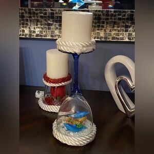 Blue and White Glass Candle Holder